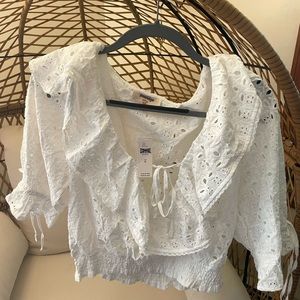 Anthropologie white cropped eyelet summer top size M new with tags